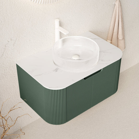 DINA 30" Bathroom Vanity with Floating Curved Edges and Crystal Glass Basin
