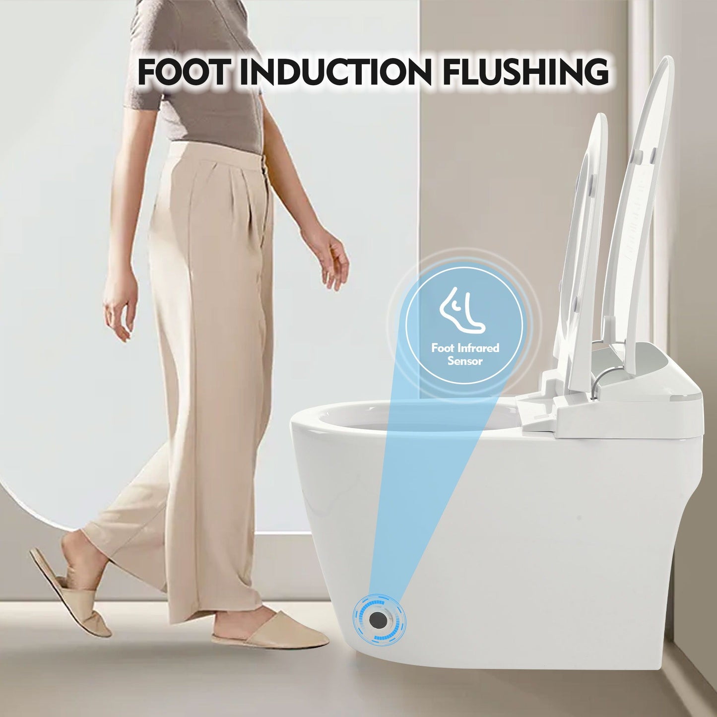 Heated Seat Smart Toilet, One Piece Toilet, Automatic Flush Tank Less Toilet Without Bidet, With Foot Sensor Flush - White Night Light, Knob Control, Power Outage Flushing, Soft Close Cover - White