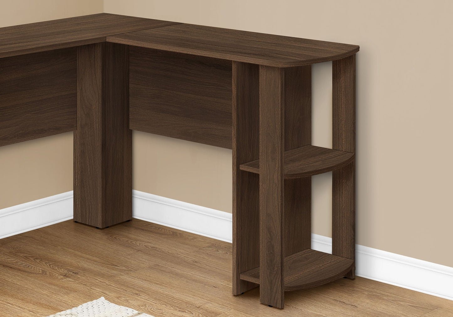 Computer Desk, Home Office, Corner, Storage Shelves, L Shape, Walnut