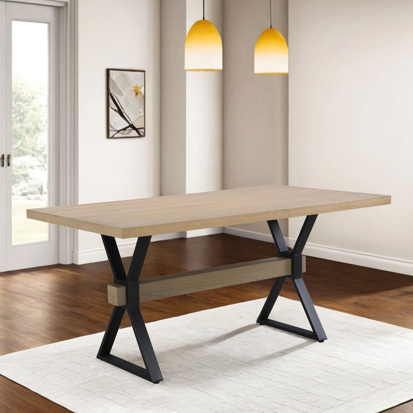 Elevated Farmhouse Dining Table With X-Shaped Legs - Light Ash
