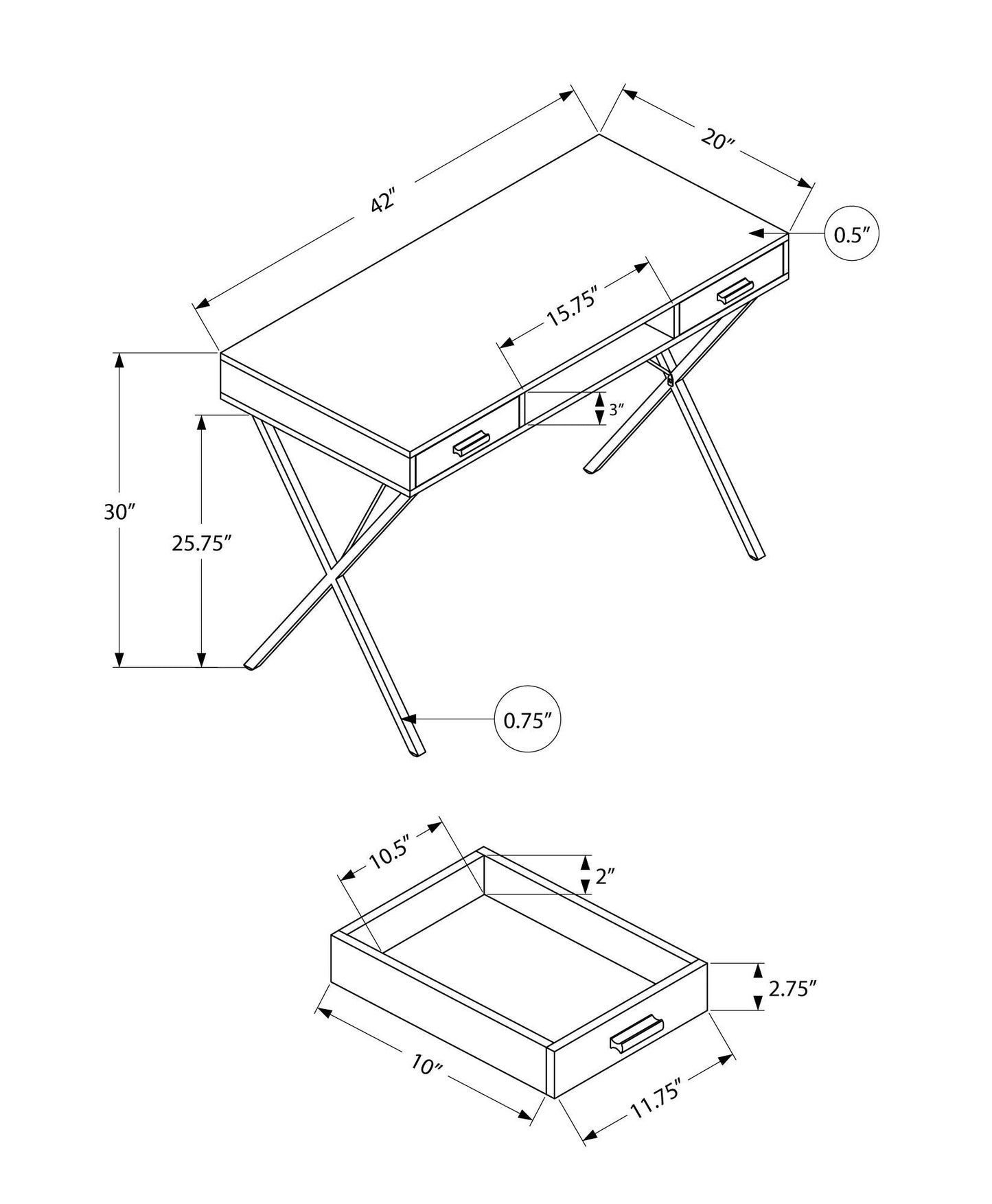 Computer Desk with Marble Look Laminate and Storage Drawers