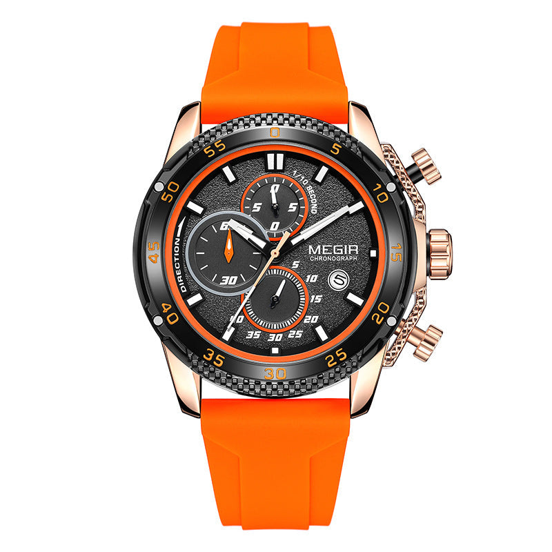 Multifunctional Three-eye Chronograph With Silicone Strap
