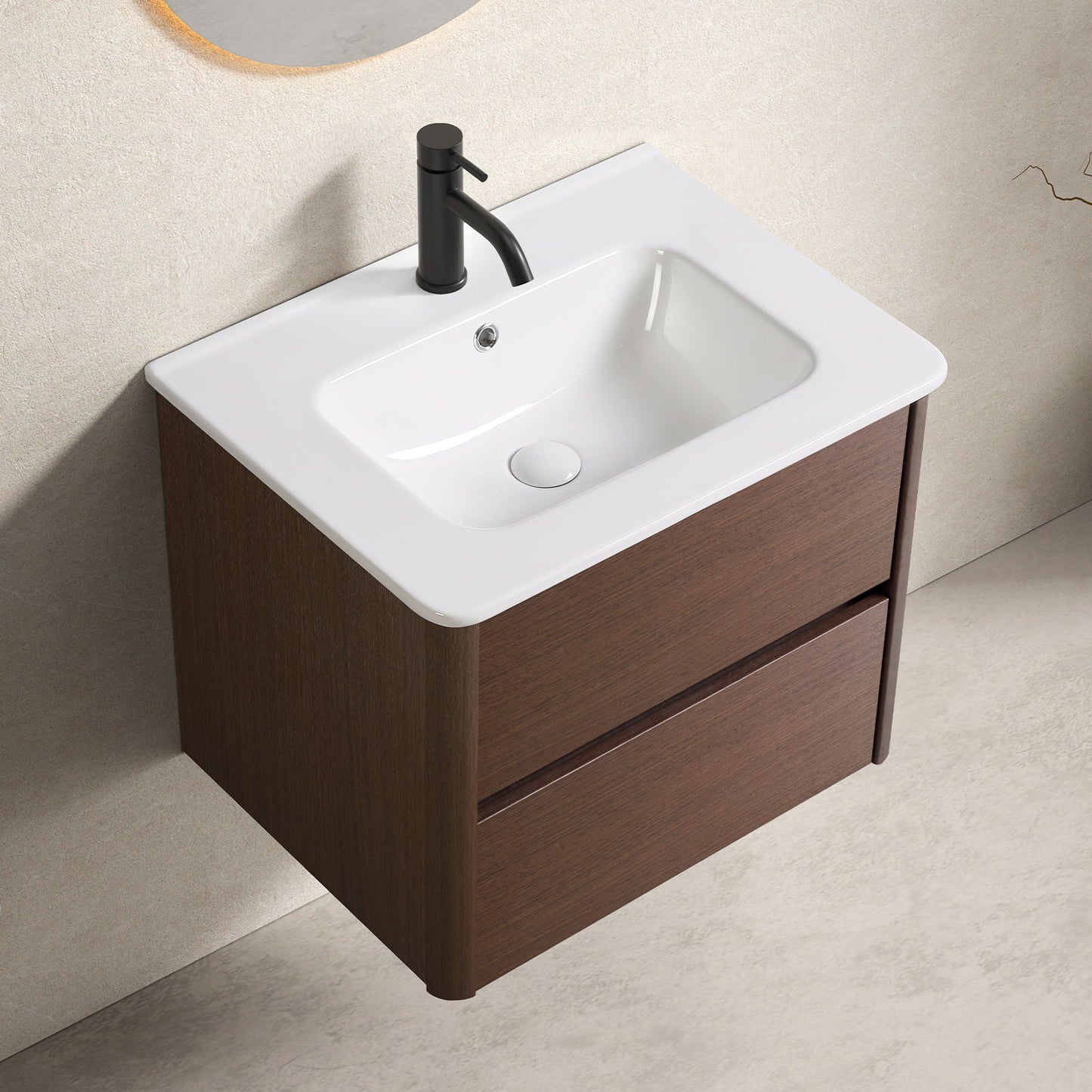 Wall Mounted Bathroom Vanity With Soft Close Drawer - Black Brown