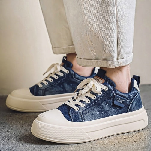 2026 Men's Summer Low-Top Canvas Skate Shoes, Platform Non-Slip Breathable Trendy Sneakers For Commute