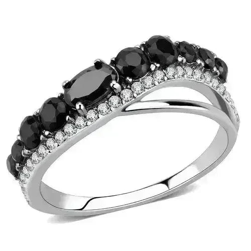 DA269 Stainless Steel Ring – AAA Black CZ – High Polish No Plating