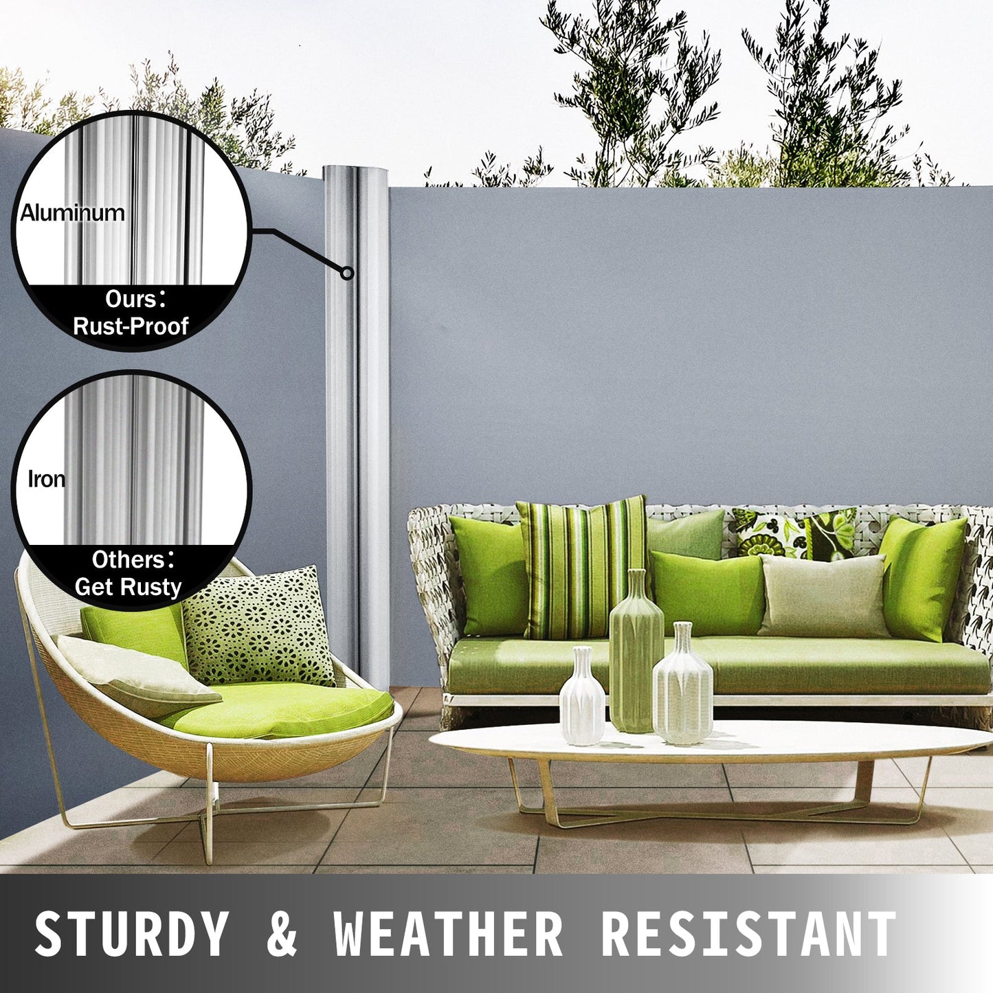 Retractable Side Awning 71" x 236" Full Aluminum Rust-Proof Patio Screen