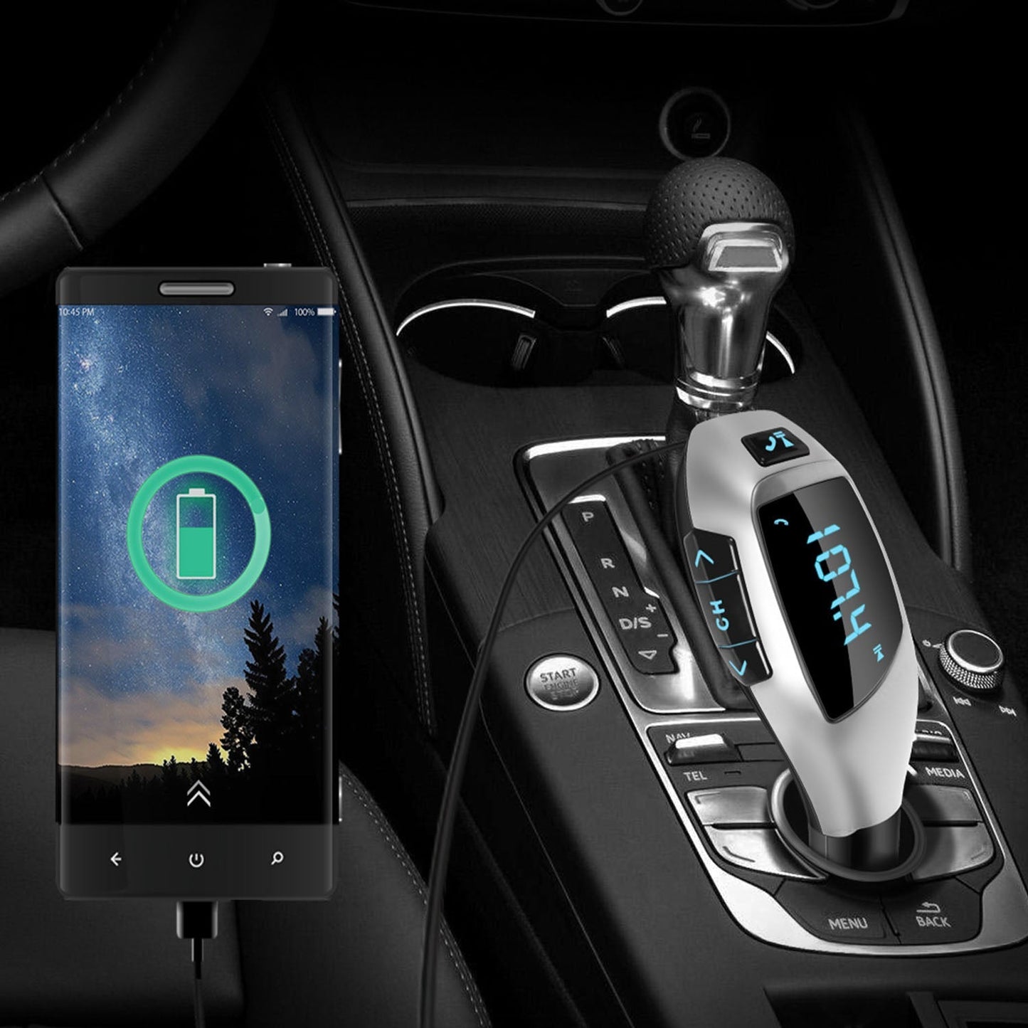 Car FM Wireless Transmitter USB Charge Hands-free Call MP3 Player Supports U Disk TF Card Reading