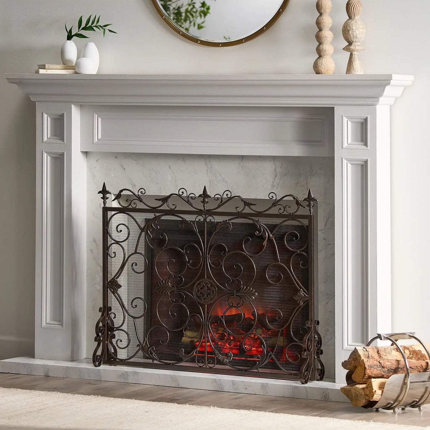 Darcie Wrought Iron Fireplace Screen Ornate Design