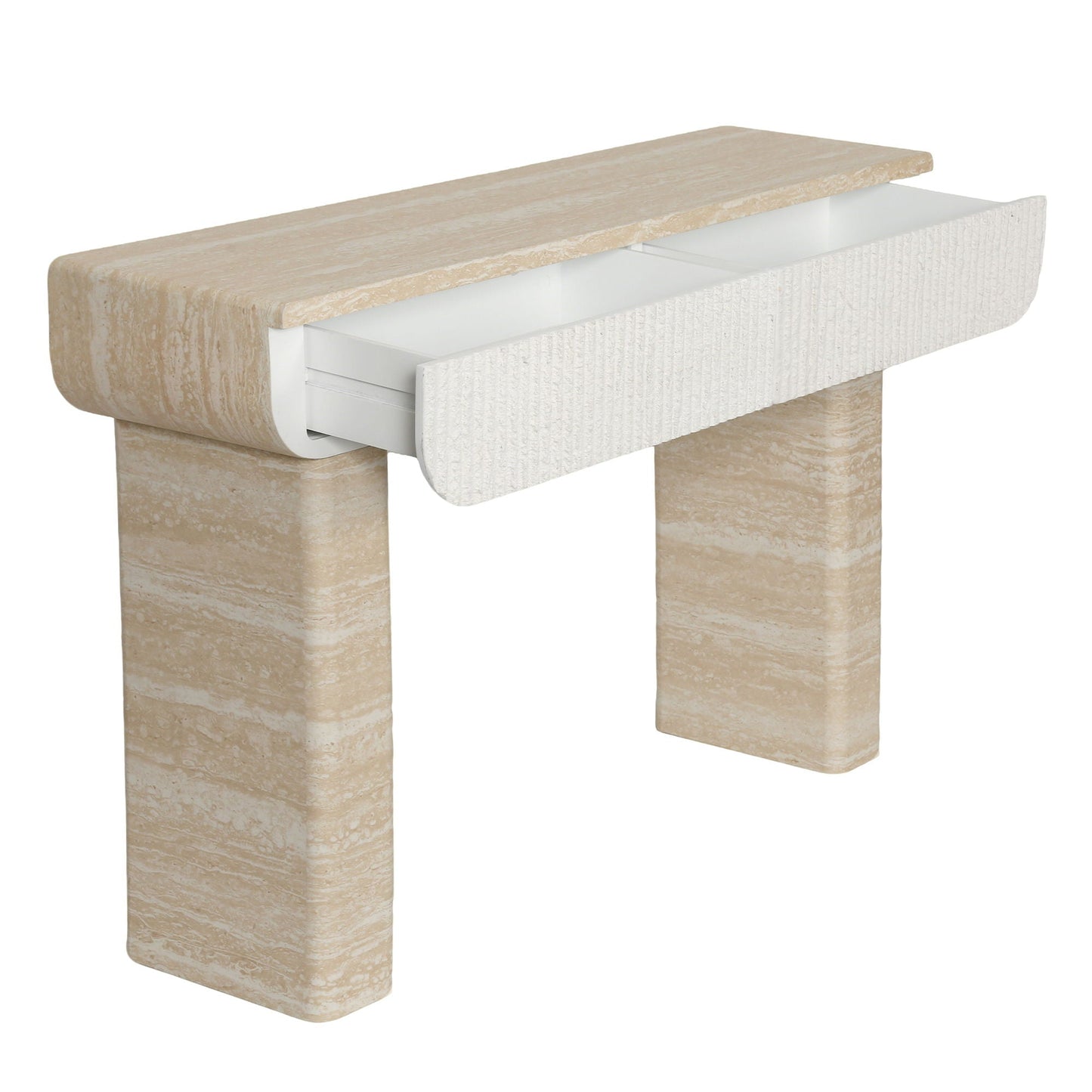 Entryway Table With 2 Hidden Handle Drawers For Entrance - Beige / Yellow