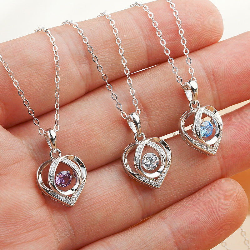 Dainty Heart Pendant Collarbone Chain For Women, Hollow Blue Zircon Long Sweater Necklace, Elegant Minimal Fashion Jewelry
