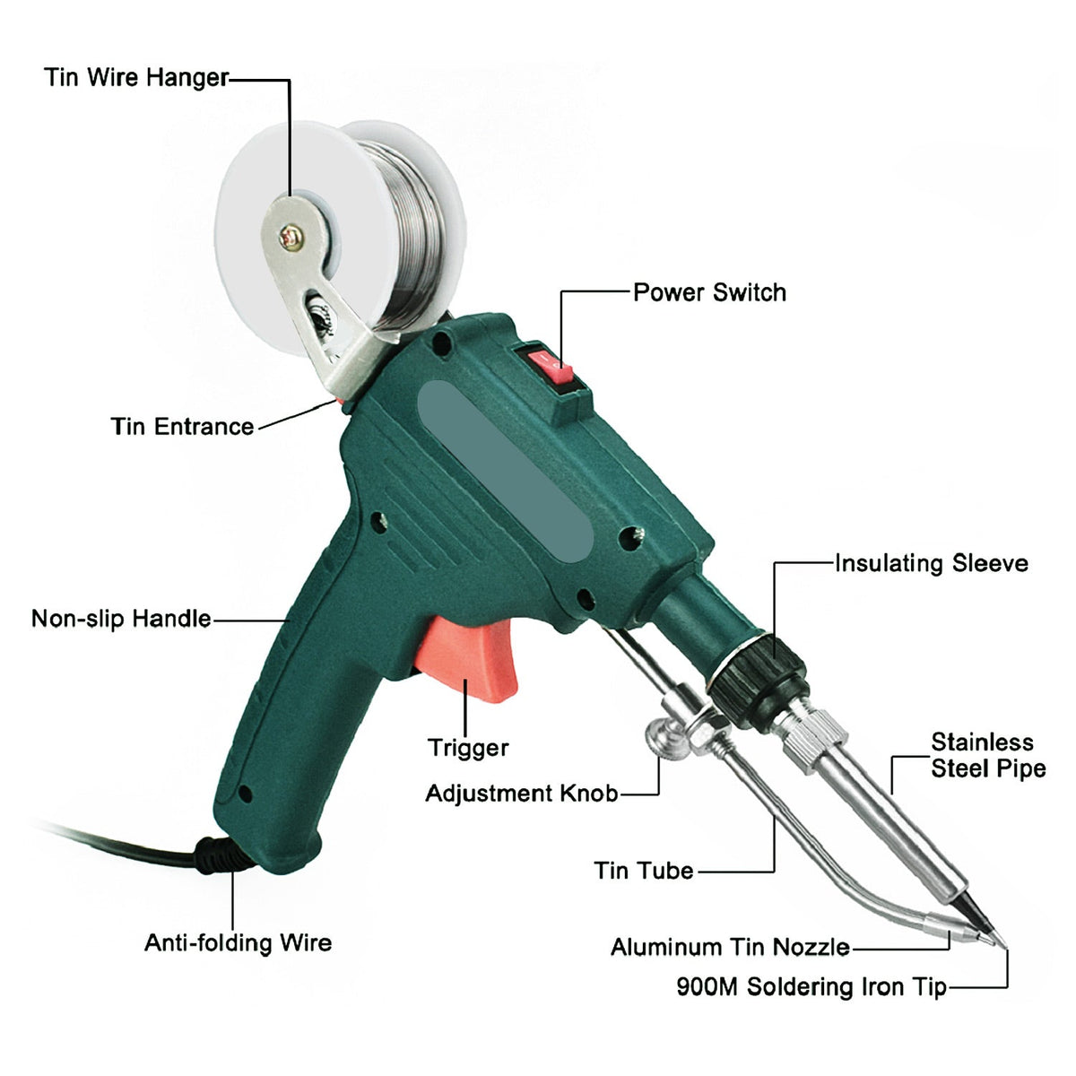 Soldering Iron Gun Kit 5 in 1 Automatic Hand-held 60W Soldering Feed Welding Tool w/ Bracket Desoldering Pump for Circuit-Board Welding Repair DIY