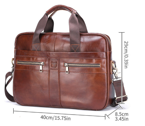 Leather Briefcase For Laptops Made From Full-grain Cowhide Professional Business Bag