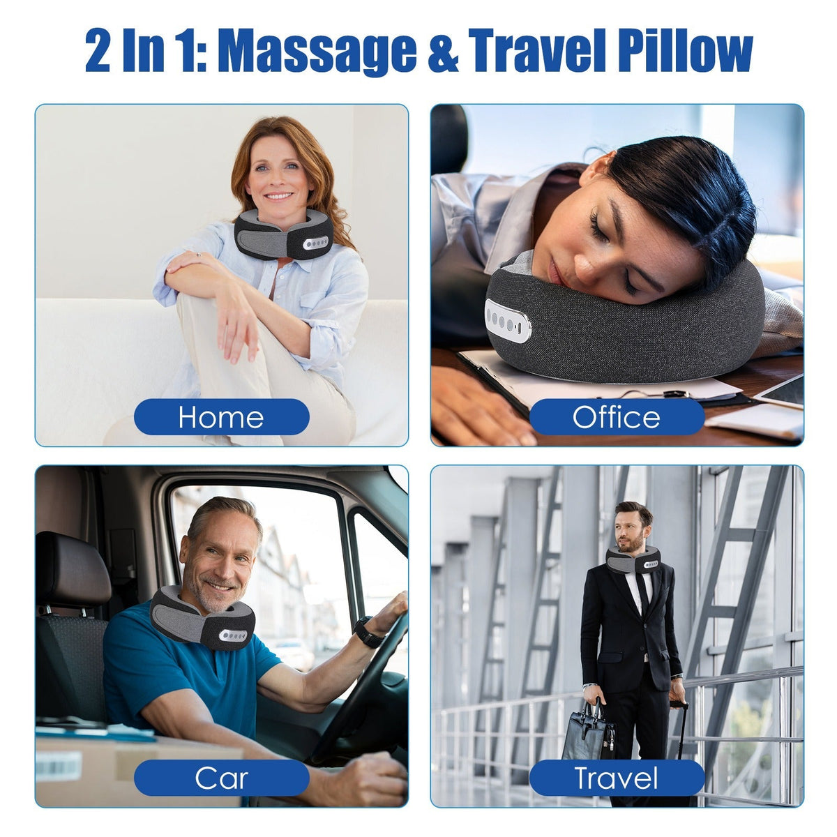 2-in-1 Heated Neck Massager Pillow – Memory Foam, 3 Speeds, Timer