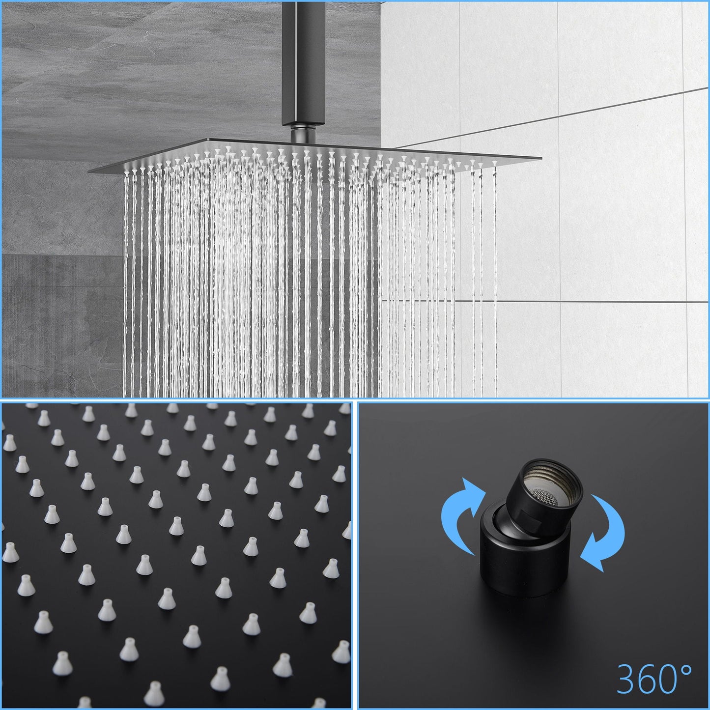 Modern Dual Shower Head System With 16" Ceiling Mount Finish, Stainless Steel And Brass