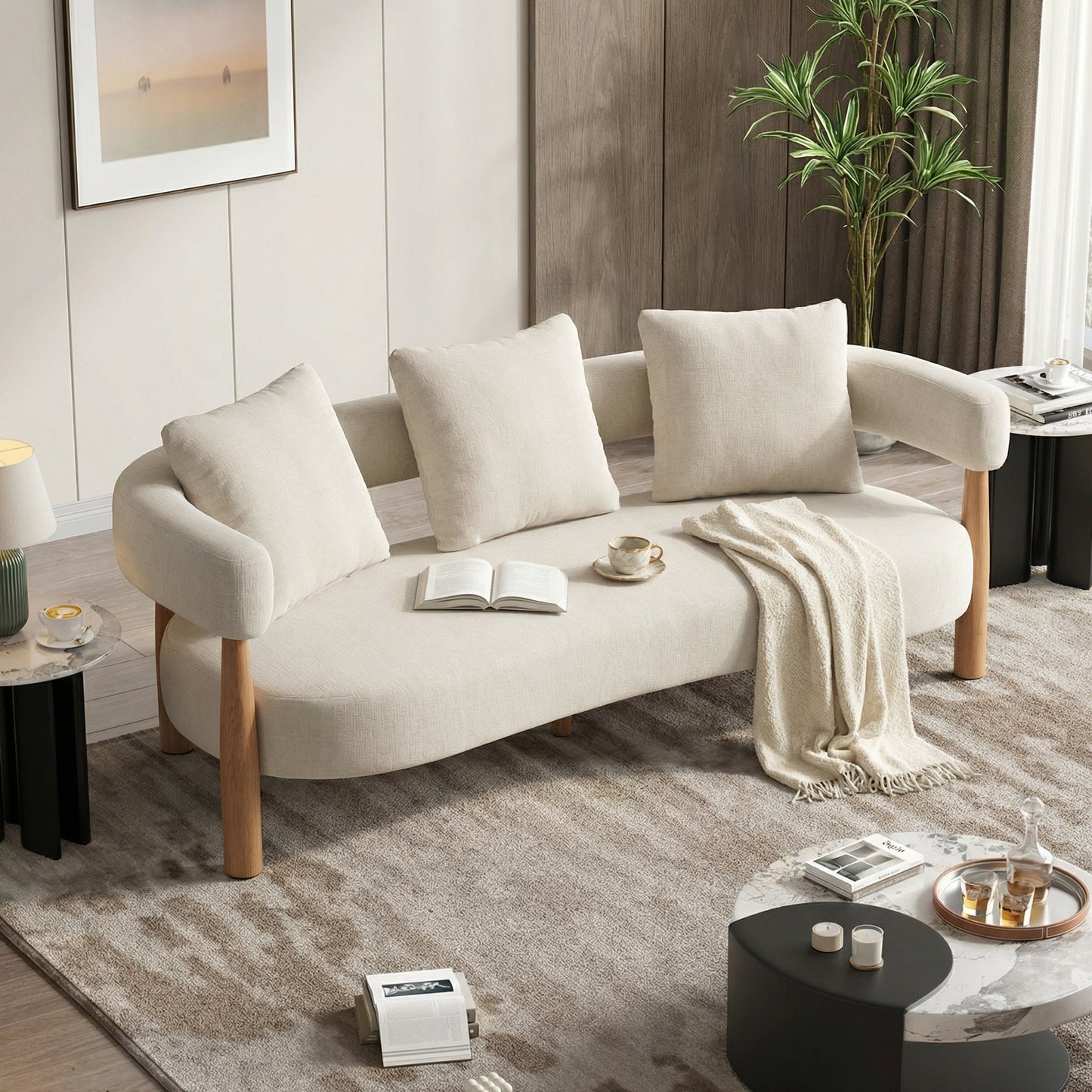 Luxe 76.5 in. Curved 3 Seater Modern Upholstered Chenille Sofa