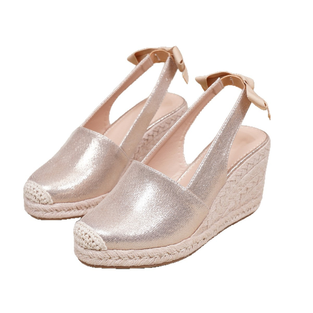 European And American Plus-Size Jute Wedge Womens High-Heel Closed-Toe Bowknot Sandals