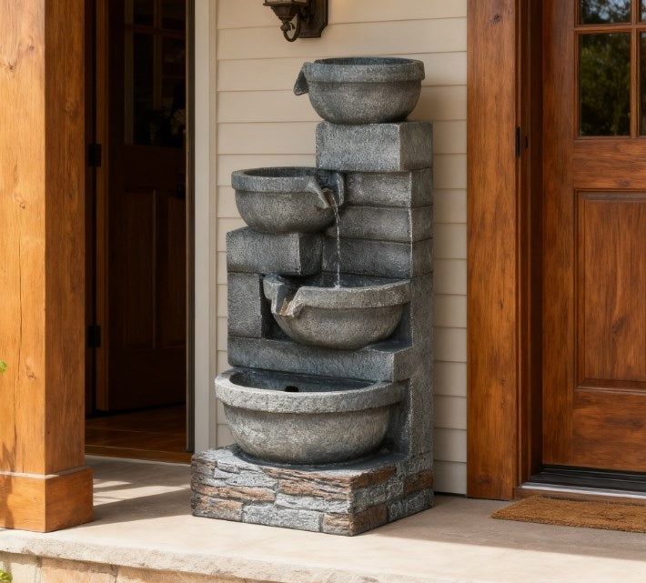 Garden Fountain, Tall Outdoor Waterfall with LED Lights