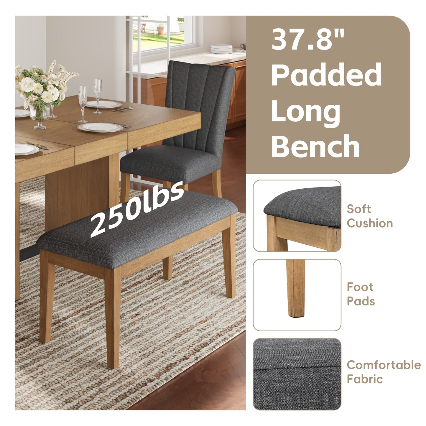 TOPMAX Farmhouse Extendable Wood Dining Table Set for 6