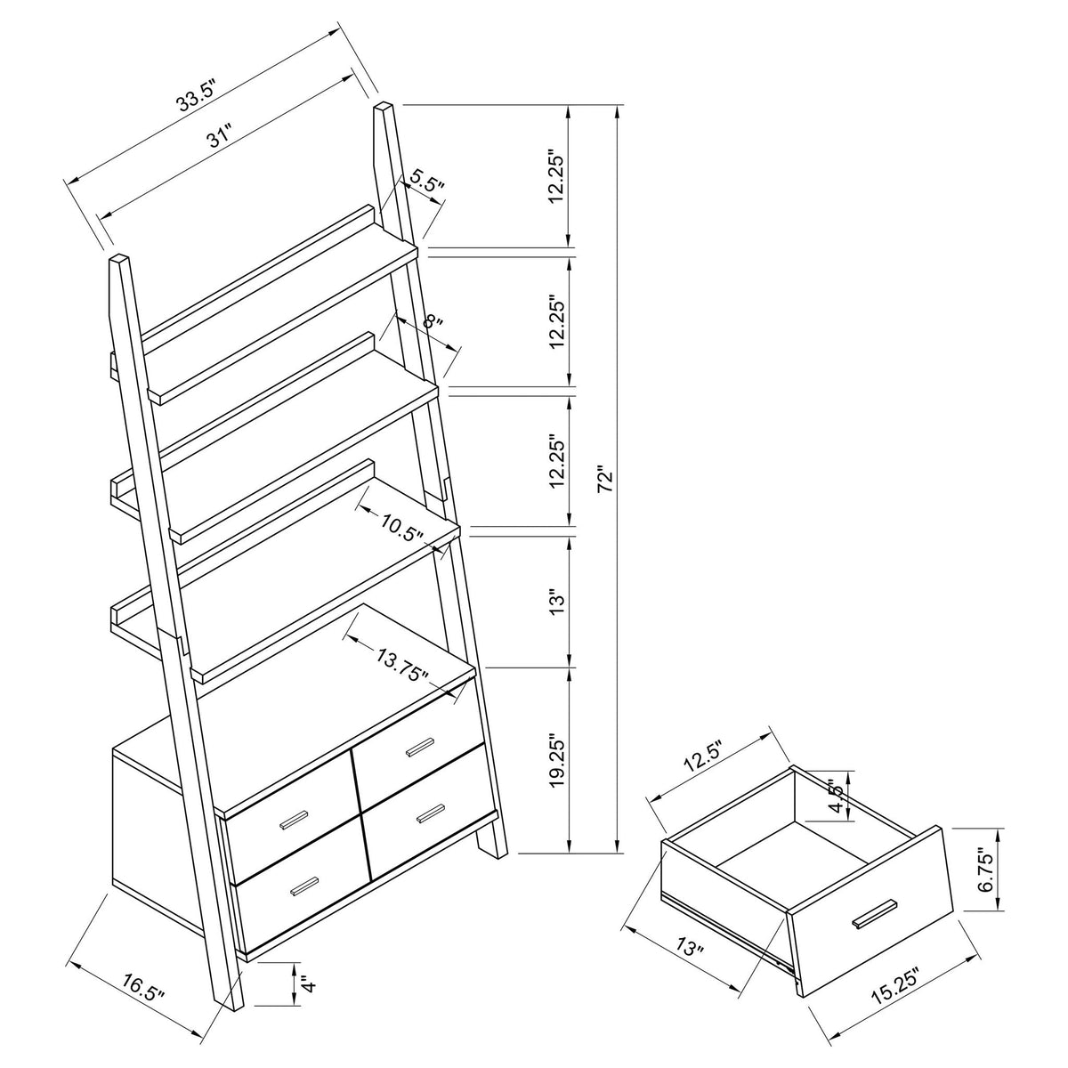 Colella 72-inch 5-shelf Storage Ladder Bookshelf Cappuccino