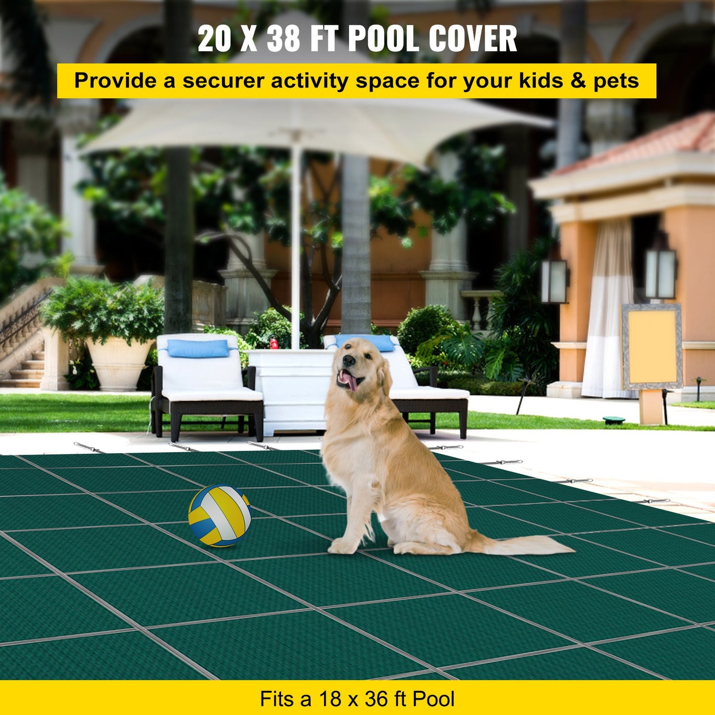 Inground Pool Safety Cover, 20 ft x 38 ft Rectangular with Right Step