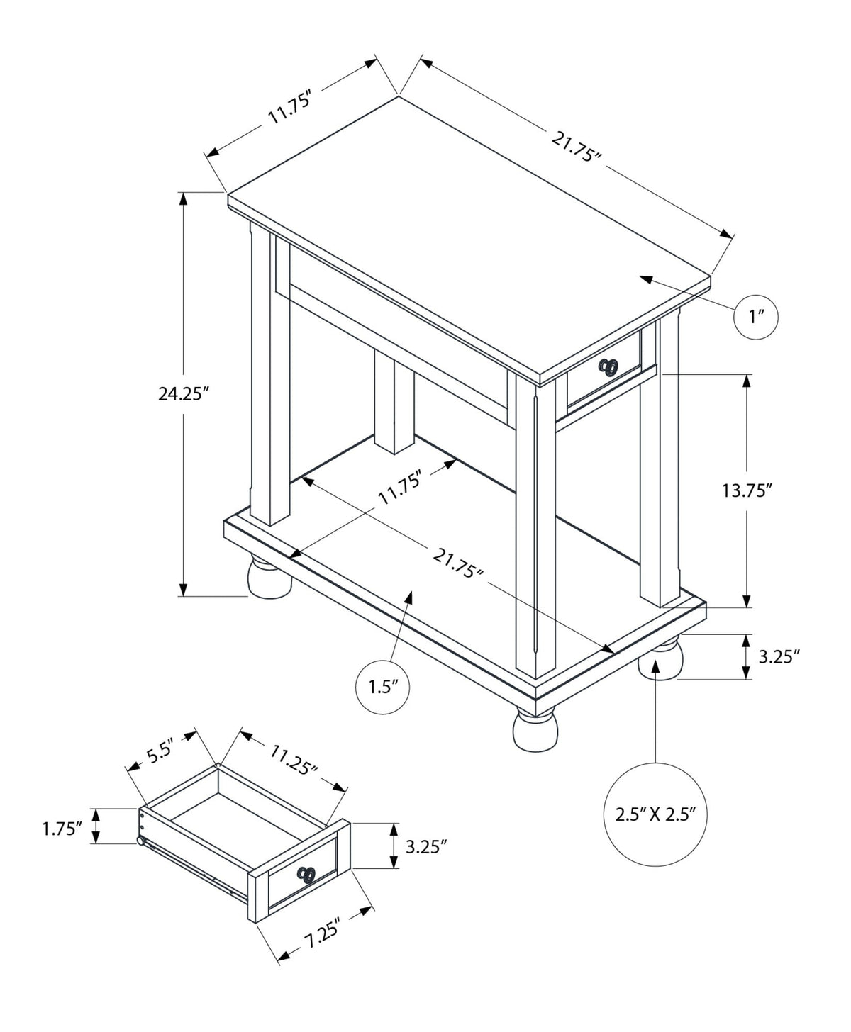 Accent End Table with Storage Drawer in Espresso Finish