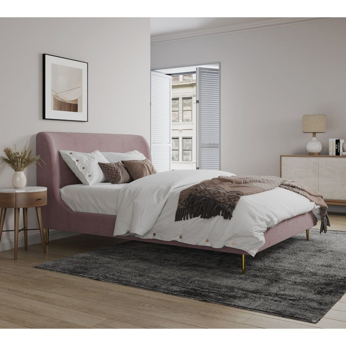 Upholstered Bed With Curved Headboard