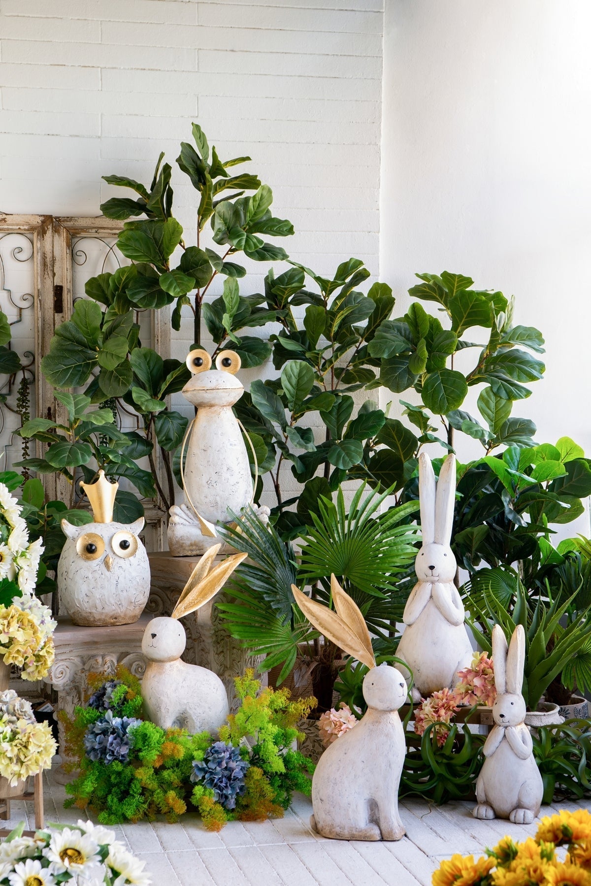 White Magnesium Rabbit Figurine with Gold Iron Ears