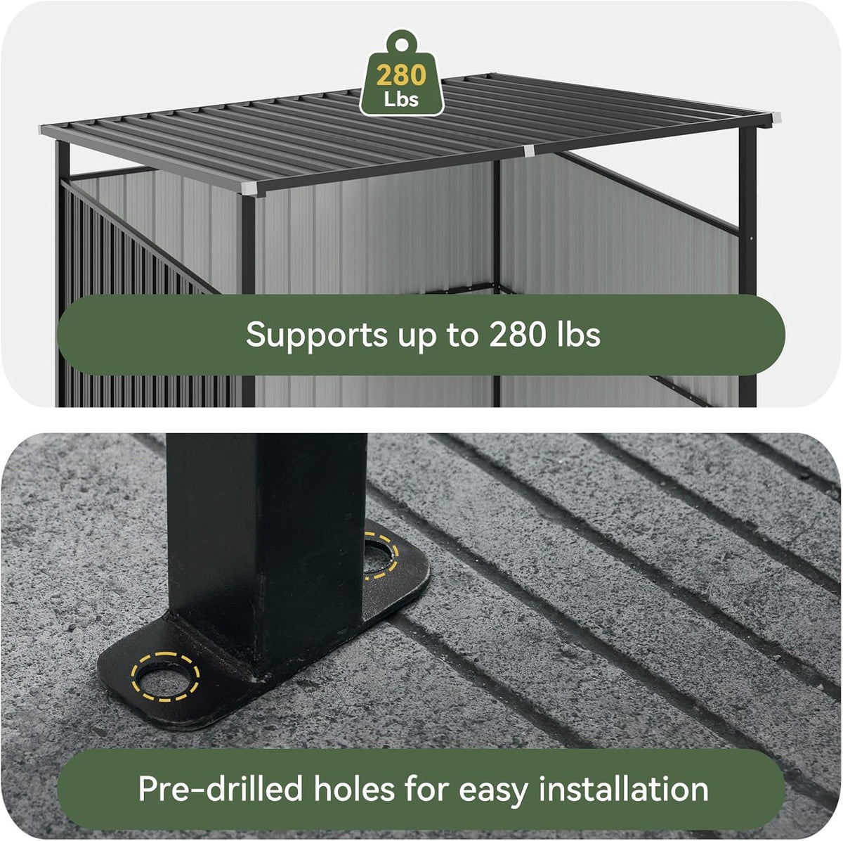6x6FT Outdoor Pergola with Hardtop Roof, Lean-to Metal Shelter