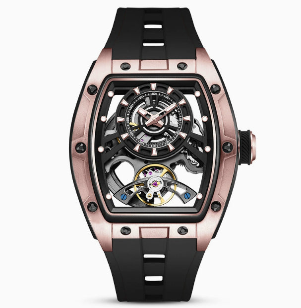 Mens Transparent Barrel-Shaped Fully Luminous Waterproof Mechanical Watch