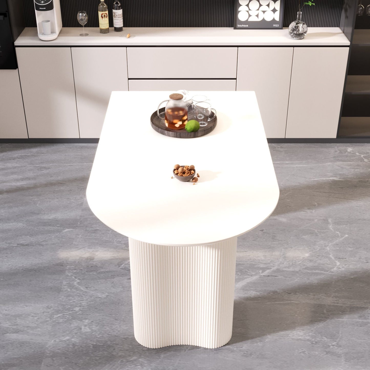 Modern Cream Style Dining Table With Round Wave Legs, 4 - 8 Person - Cream White
