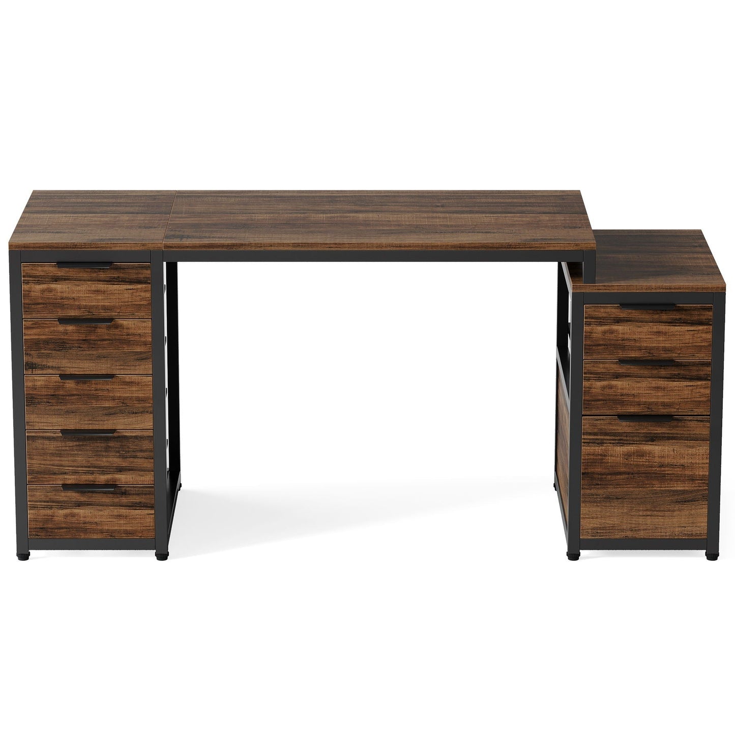 Computer Desk With 8 Drawers And Reversible File Cabinet