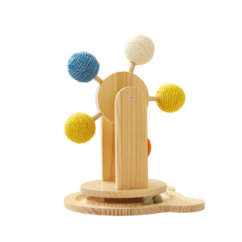 Cat Scratching Board, Solid Wood Cat Turntable Toy, Hemp Rope Claw Sharpening Ball, Cat Self-Entertainment Toy, Cross-Border Pet Supplies