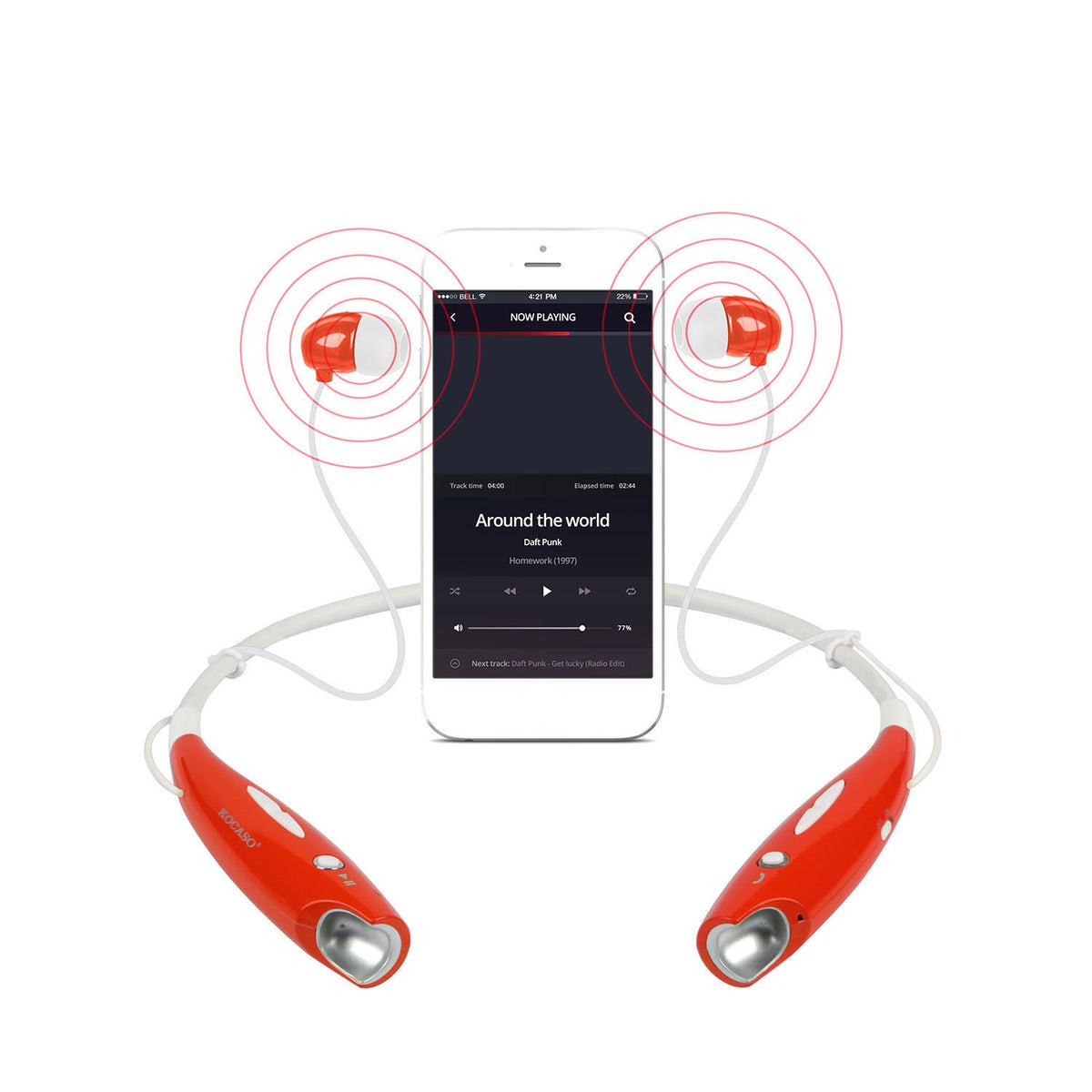 KOCASO Wireless Sports Stereo Hands Free Headset for Phone and Tablet