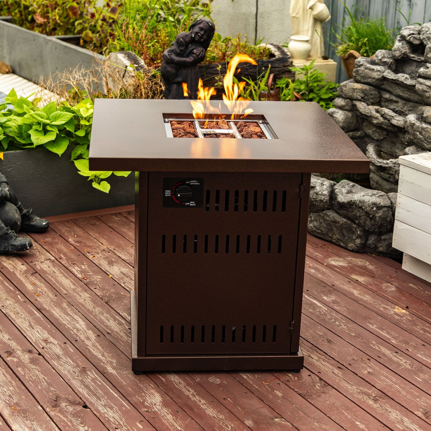 Propane Gas Fire Pit Table, 50000 Btu Square For Outside - Brown