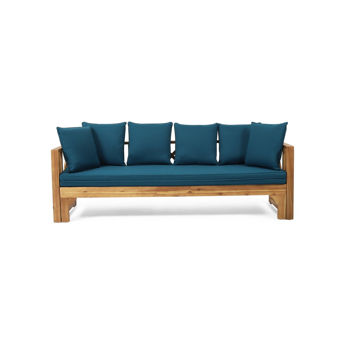 Outdoor Daybed With X-Shaped Panel Backrest And Armrests - Teak