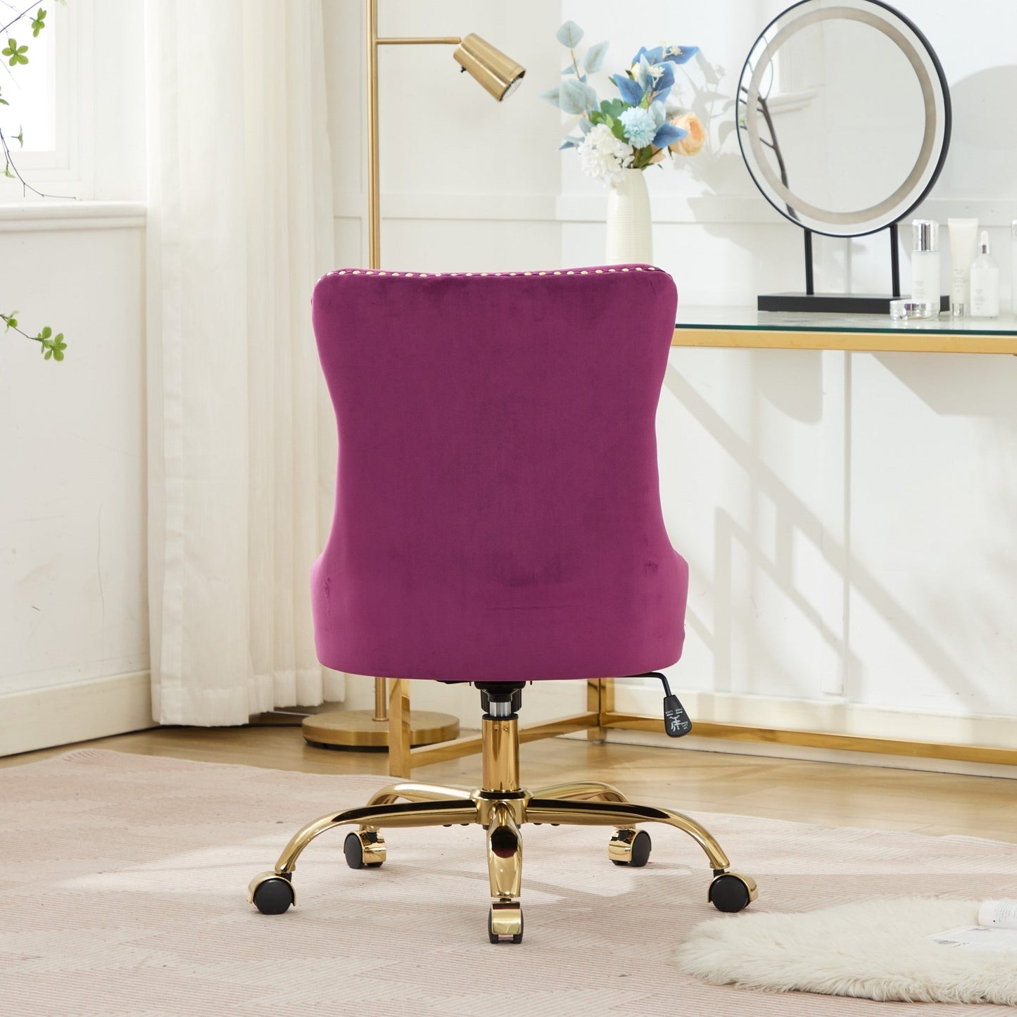 Office Chair Modern Velvet Upholstered Tufted Button (Purple)