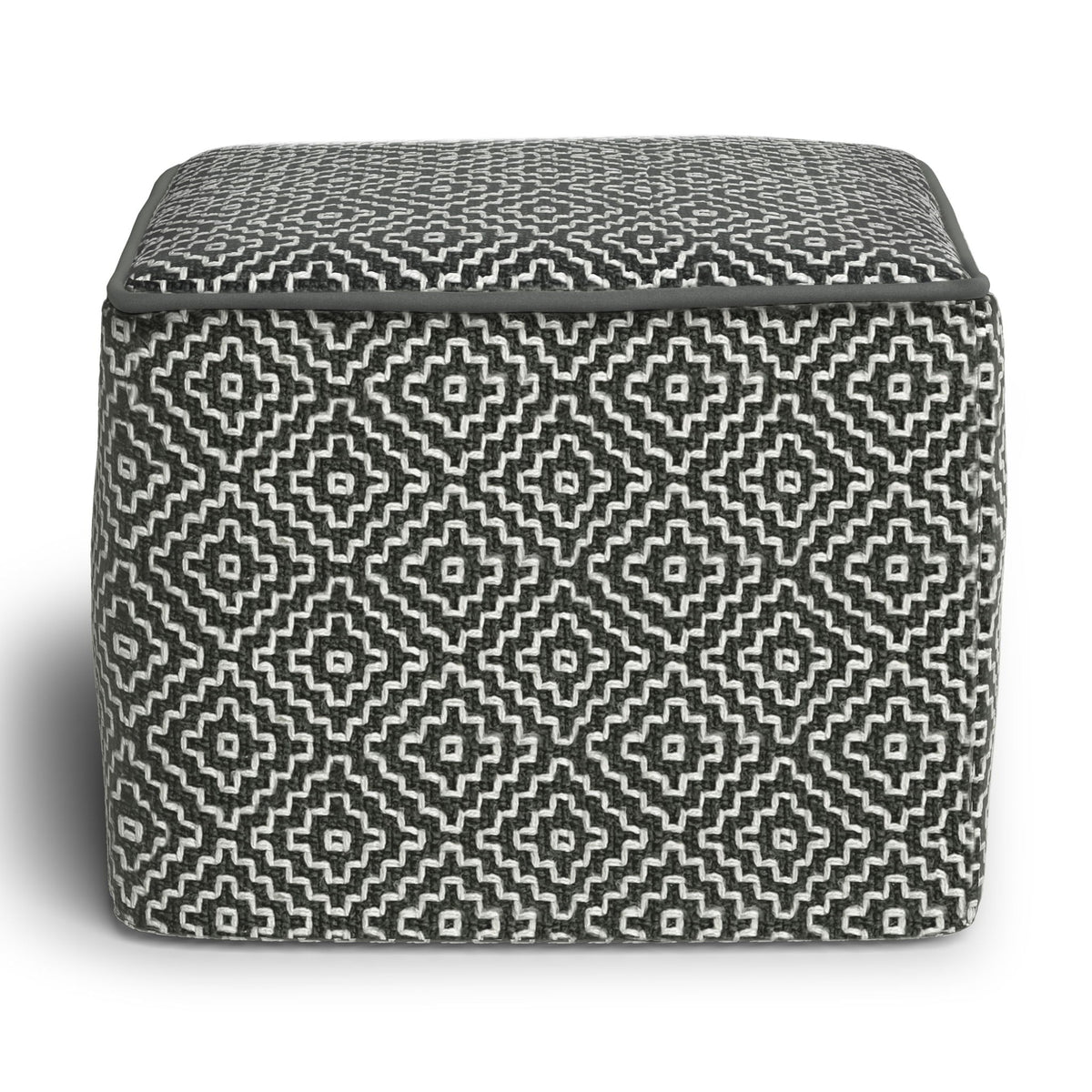 Briella - Square Woven Outdoor / Indoor Pouf - Gray / White