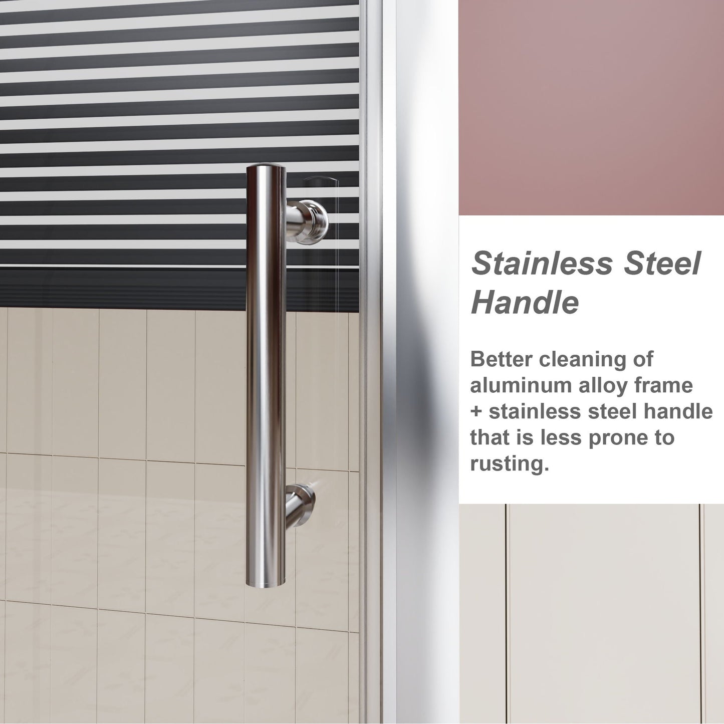 Single Sliding Shower Door With Handle - Chrome