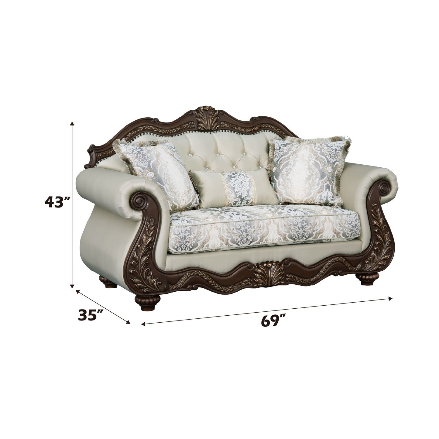 Pierce Loveseat With 3 Pillows - Beige / Cherry