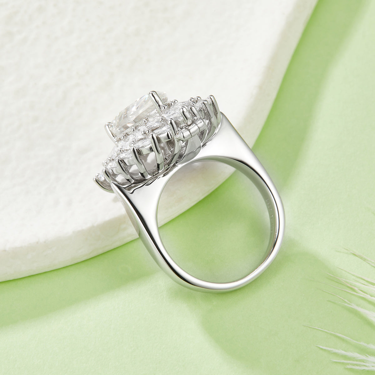 S925 Sterling Silver 4ct Pear Moissanite Ring, D-VVS1 Double Halo Setting, Platinum Plated 8.9g US Sizes 5-9, GRA Certified Gift Box
