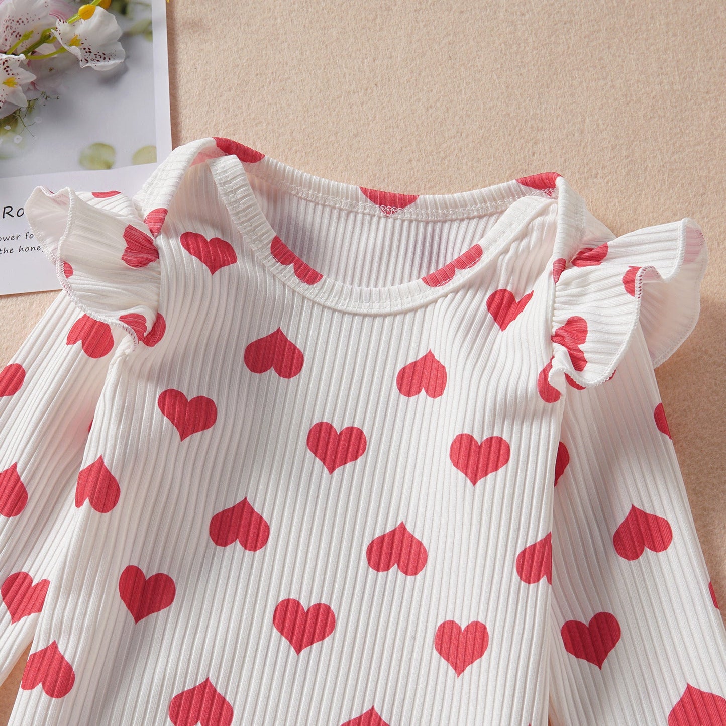 Infant Children's Valentine's Day White Love Top Flared Trousers Two-Piece Set