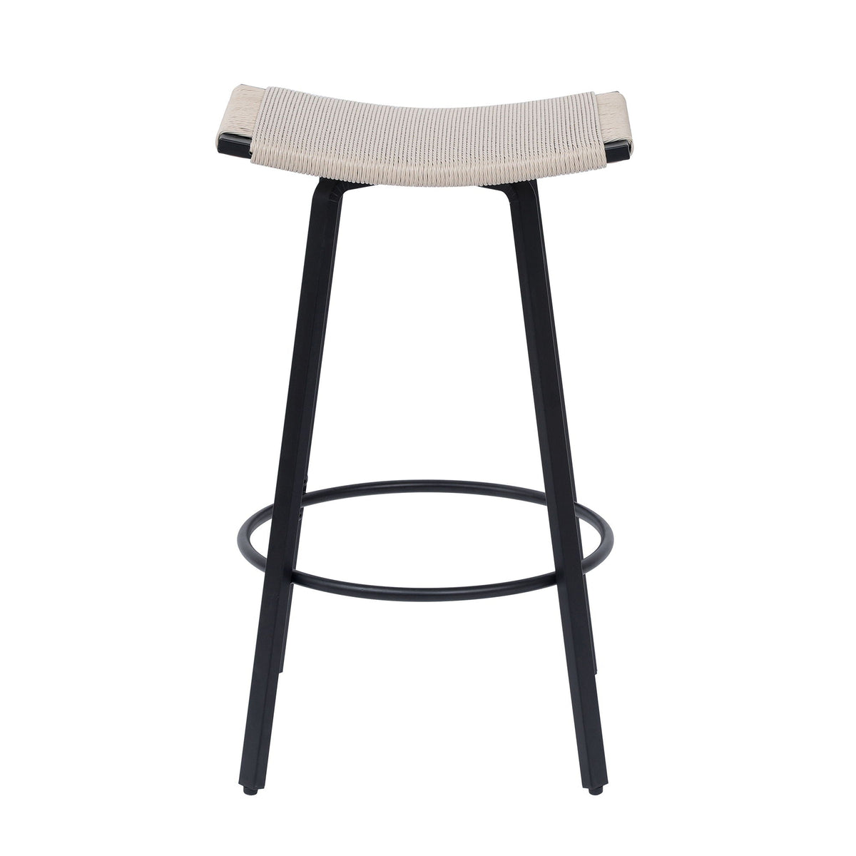 Counter Height Bar Stools Backless Handwoven Kitchen Dining Chairs With Round Footrest (Set of 2) Weaving Pub Stoo - Creamy White
