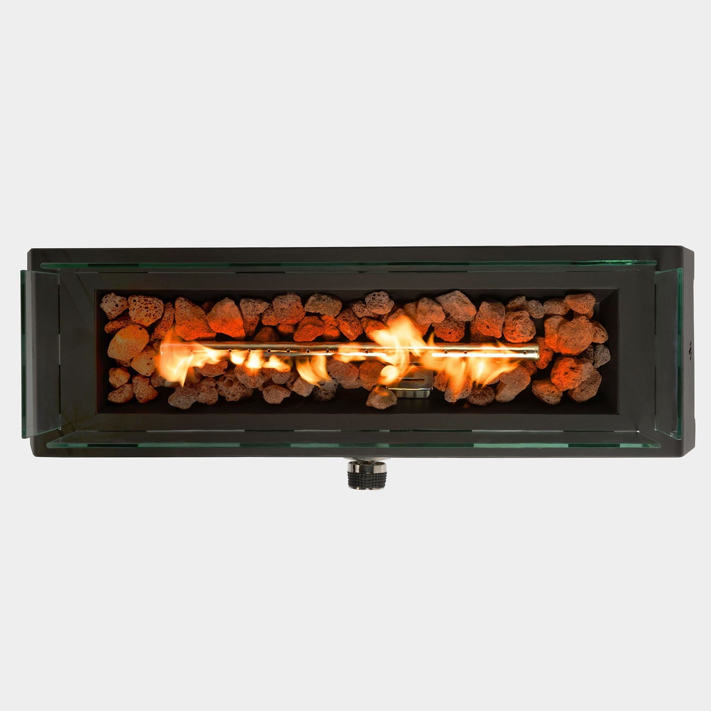 Tabletop, Propane Gas Fire Pit With Quick Connect Joint, Glass Wind Guard And Lava Rock, Outdoor, Portable - Black