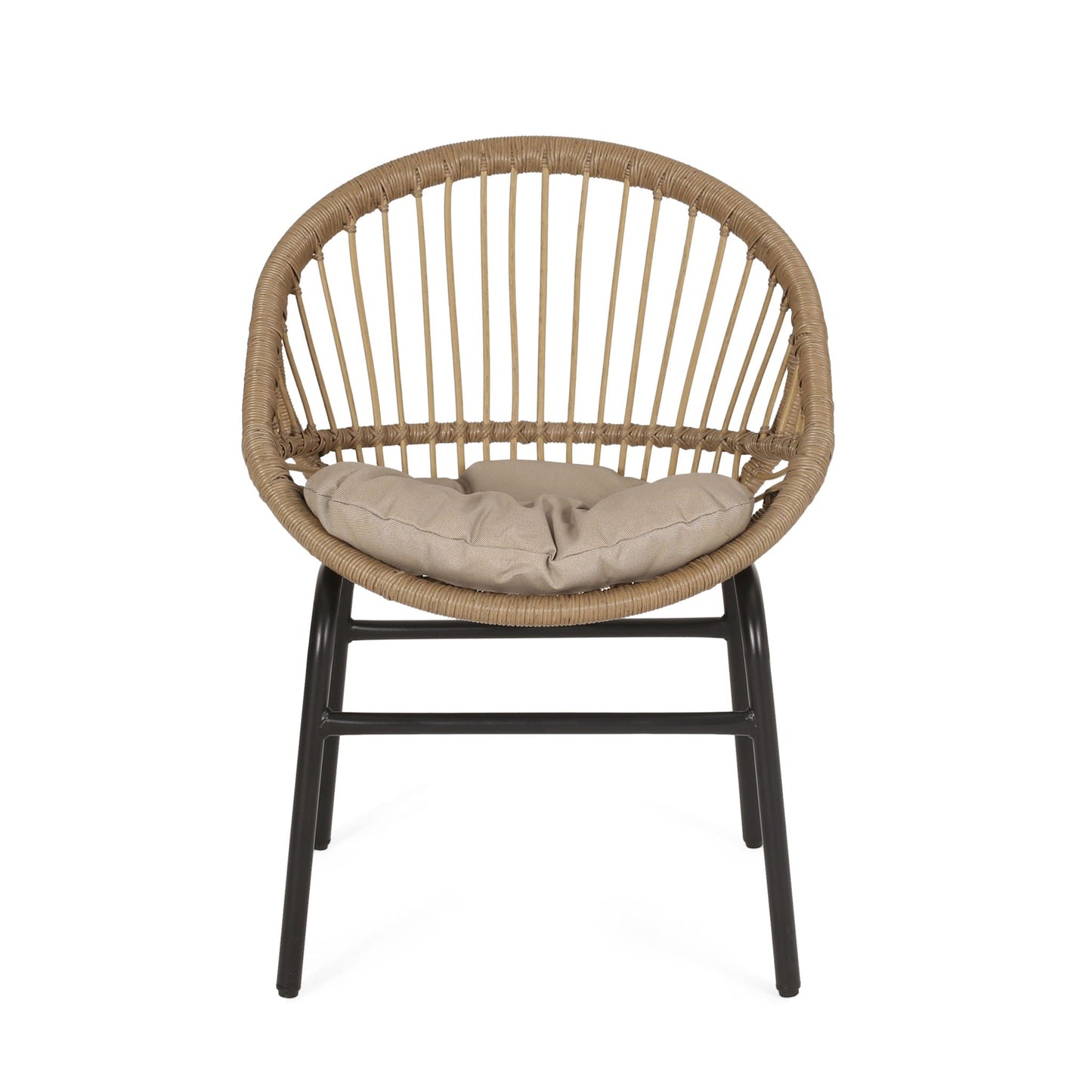 Outdoor Accent Chair With Curved Back And Basket Frame (Set of 2) - Light Brown / Beige
