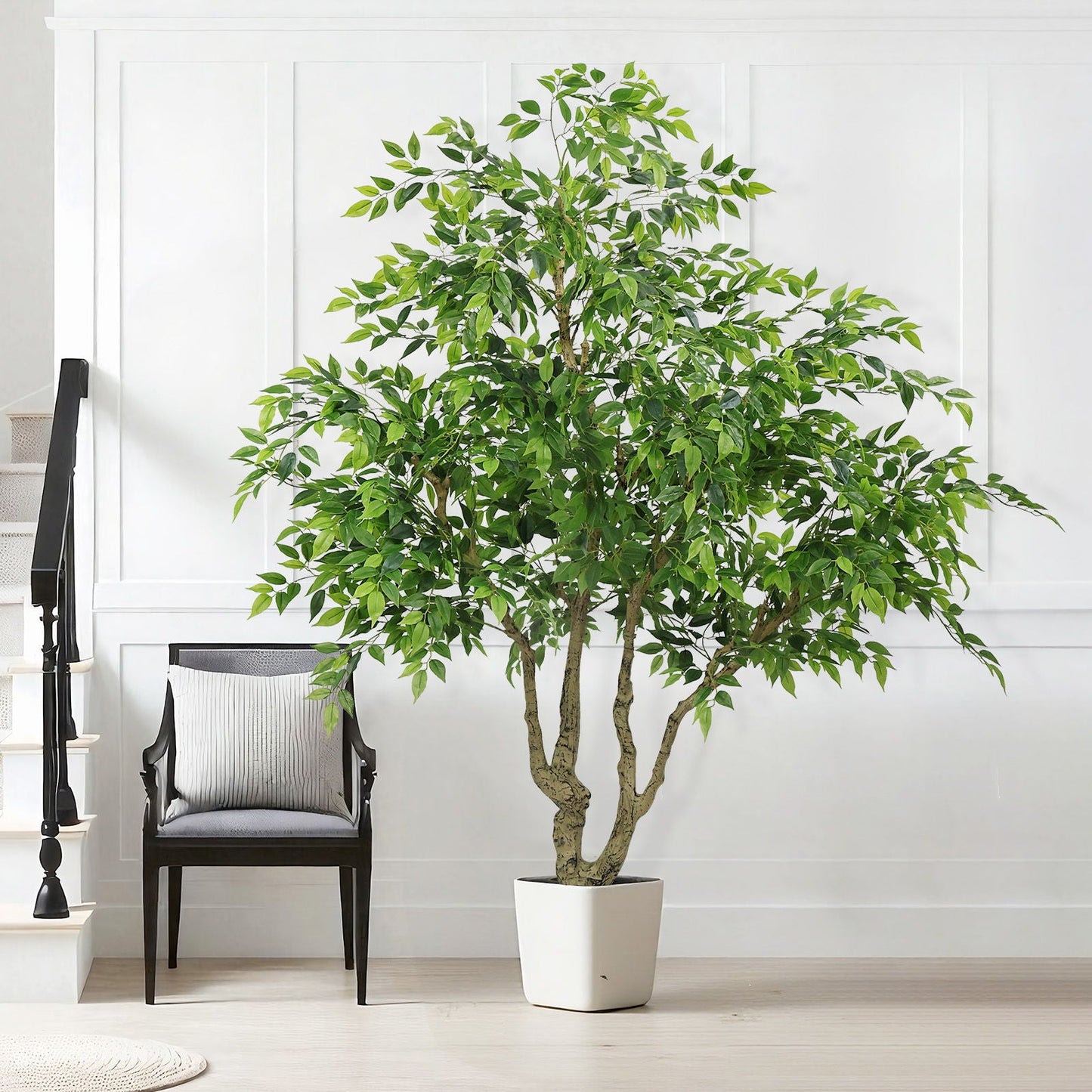 Artificial Banyan Tree With A Trunk And Lifelike Leaves, For Indoor And Outdoor Use - Green