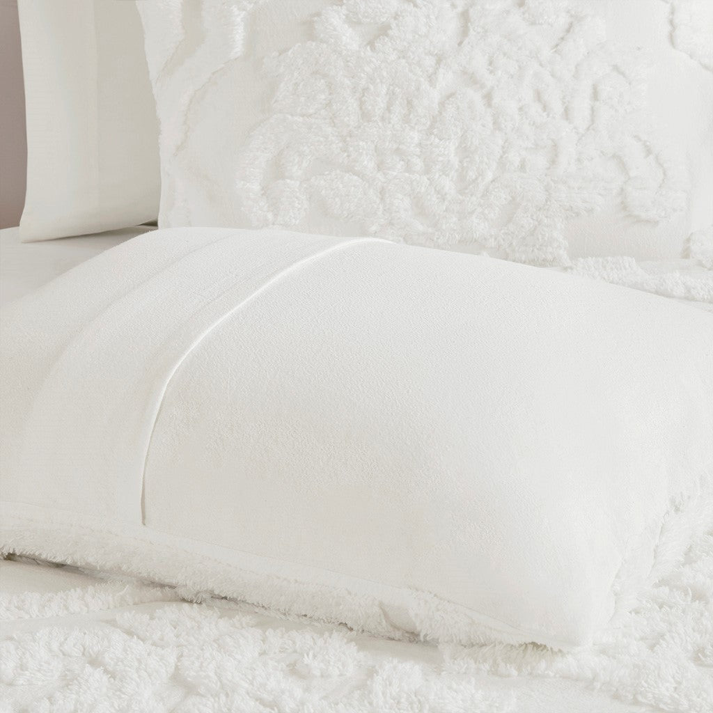 Full/Queen Tufted Cotton Chenille Damask Duvet Cover Set