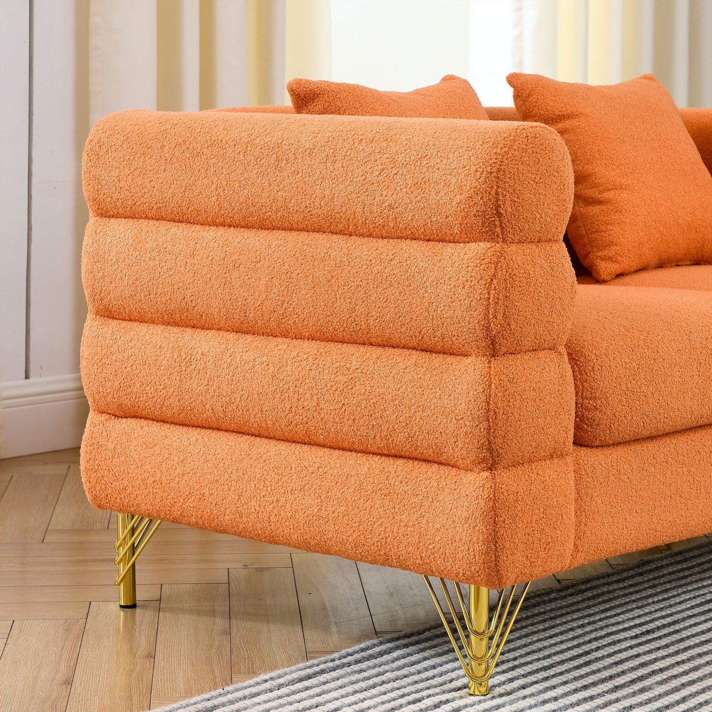 Oversized L - Shaped Corner Sofa, 5 Seater Sectional With 3 Cushions, Living Room Furniture - Orange