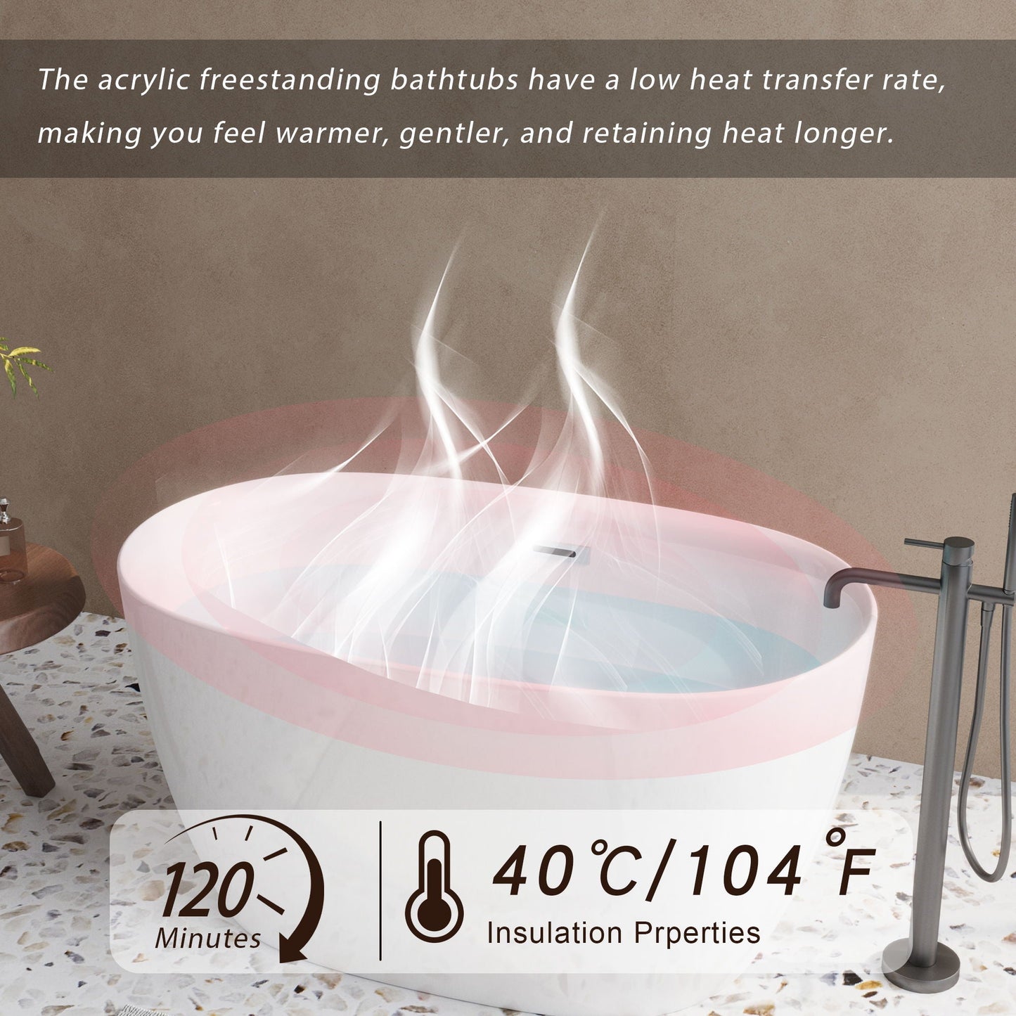 Freestanding Oval Bathtub With Overflow And Pop Up Drain, Double Walled Design - Gloss White