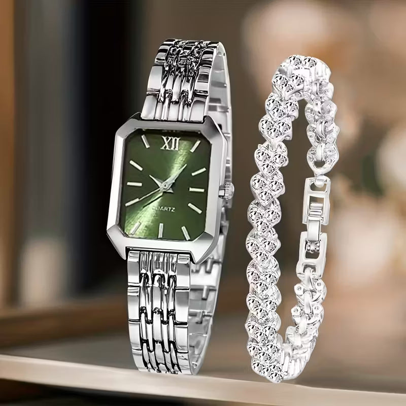 Womens Square-Shape Quartz Wristwatch Set