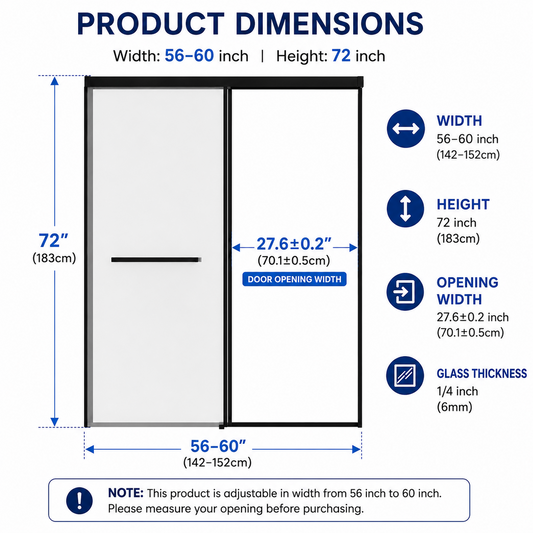 60 in. W x 72 in. H Semi-Frameless Sliding Shower Door